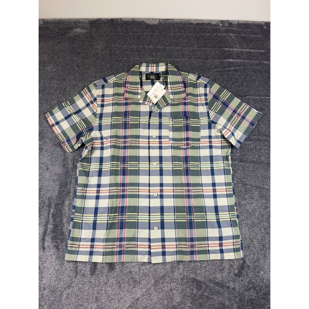 Ralph Lauren Double RL Men's L Madras Plaid Seersucker Loop Collar Shirt NWT